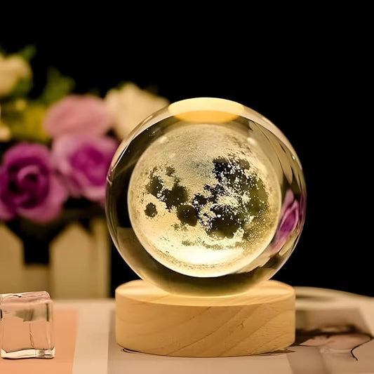 Kruzmart™Moon Crystal Ball LED Night Light with Wooden Base | Decorative Table Lamp
