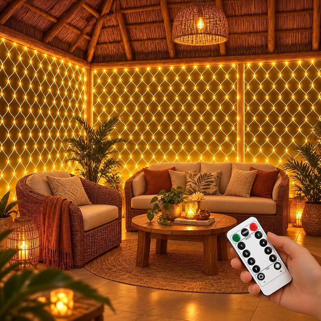 Kruzmart™Gesto Mesh Curtain Fairy Lights – 200 LED, 8 Modes with Remote, 6×6 Ft